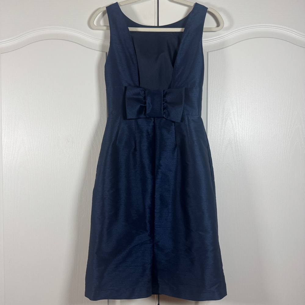 Alfred Sung Midnight Navy Bow Back Fit Flare Cocktail Dress Pockets Size 4 - Picture 4 of 11